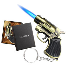 (Bronze) Cool Gun Shape Jet Flame Torch Lighter Windproof Adjustable Flame Refillable Butane for Cigar Gifts Outdoor (Without Butane Gas)