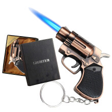 (Red Copper) Cool Gun Shape Jet Flame Torch Lighter Windproof Adjustable Flame Refillable Butane for Cigar Gifts Outdoor (Without Butane Gas)