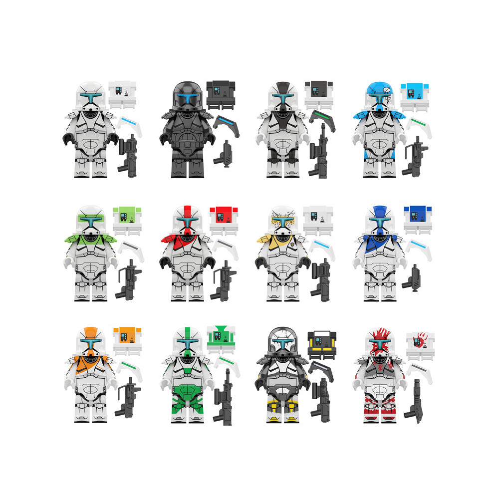 (12pcs-C) 12pcs Star Wars Clone Commander Minifigures Kids Toys Fit Lego