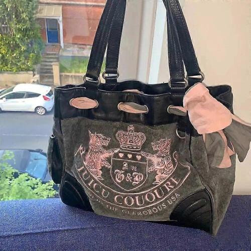 (34cm 18cm27cm, Gray) 2024 Y2K Women Vintage Retro Chic Embroidery Velvet Shoulder Bag Ladies High Capacity E-girls Tote Bags Shopping Handbags For Women