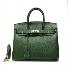 (Army Green 35*26*18cm, 35*26*18cm) Women Girl Leather Handbag New Leather Top Layer Cowhide Fashion Lychee Print Birkin Handbag Shoulde