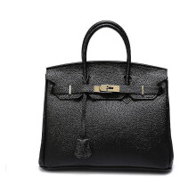 (Black 30*23*17cm, 30*23*17cm) Women Girl Leather Handbag New Leather Top Layer Cowhide Fashion Lychee Print Birkin Handbag Shoulde