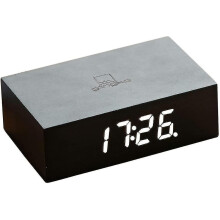 (Black) Flip Click Clock Led Alarm Clock Sound Activated With New Flip Technology, Rechargeable With Laser Engraved Touch Controls, Various Wood Finishes[HsSs