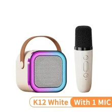(White-1MIC-K12) New K12 Karaoke Machine Portable Bluetooth Speaker