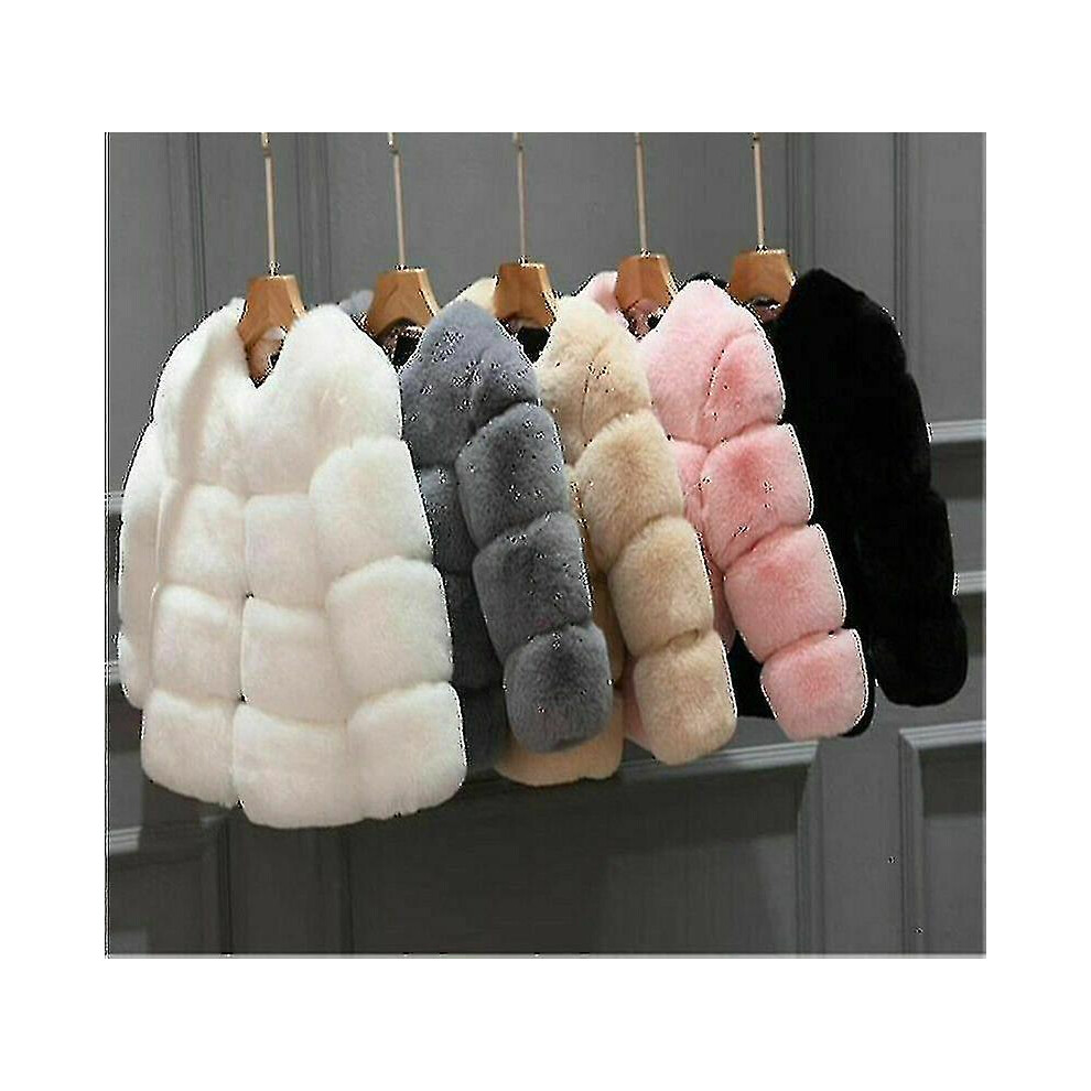 (, 120Cm) Kids Faux Fur Baby Thick Parka Girl Warm Coat Jacket Coat Outerwear Children White