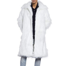 (A-white, XXL) Men's Luxury Faux Fur Cardigan Coat, Thicked Thermal Long Coat For Winter Ski Outfit