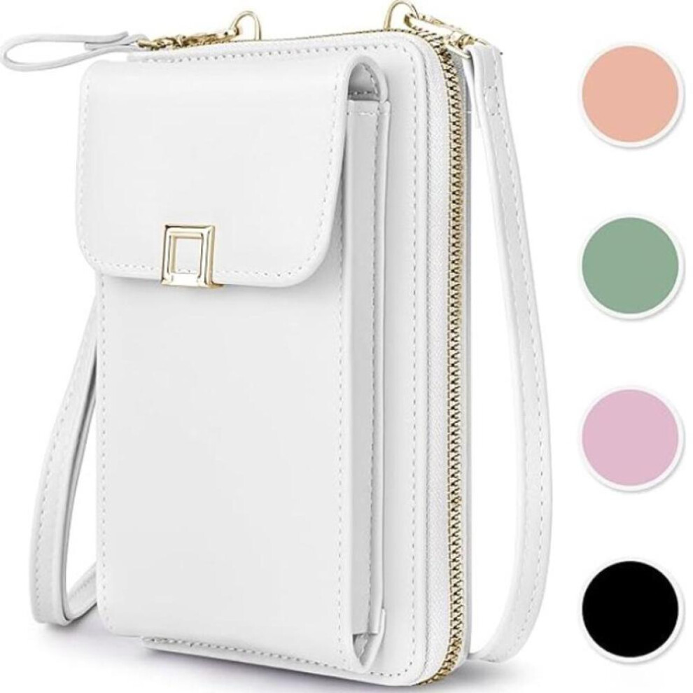 (white) Women Crossbody Phone Bag, Leather Phone Bags For Women Crossbody Waterproof Mobile Phone Bag With Long Strap Zippered Card Slot, Small Shoulder Bag