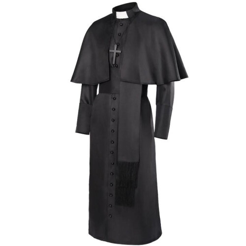 (black, L) Roman Cassock Priest Catholic Religious Robe