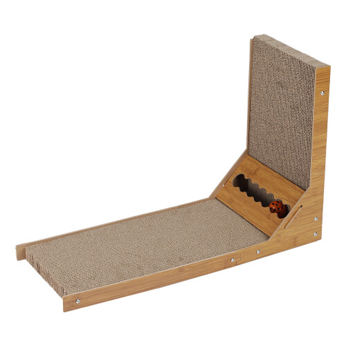 Living And Home Corrugated L-shaped Cat Scratcher with Toys 1