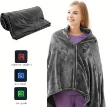 (grey) USB Heated Throw Blanket, Single-Person Flannel Fleece Shawl with 3-Speed Temperature Control