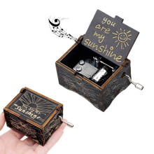 (Black) Timeless Wooden Music Box - Hand Crank & Laser Engraved with You Are My Sunshine Tune