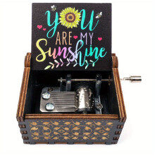 (Black) 1pc Vintage Hand-Cranked "You Are My Sunshine" Music Box, Log Material, No Electricity Needed