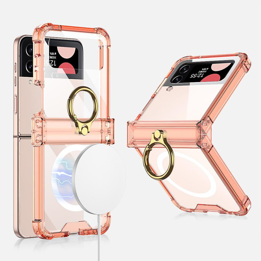 (Transparent ) Magnetic Clear Case Compatible Samsung Galaxy Z Flip 4 With Magsafe Orange 8795863444208