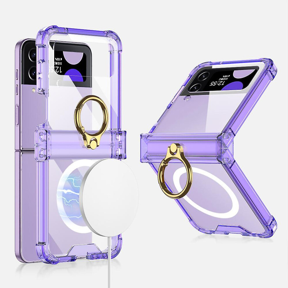 (Transparent ) Magnetic Clear Case Compatible Samsung Galaxy Z Flip 4 With Magsafe Purple 8795863444215