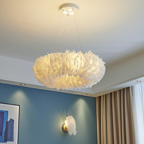 Living And Home 50CM Modern White Fluffy Feather Pendant Light