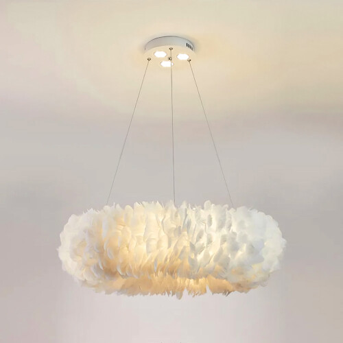 Living And Home 50CM Modern White Fluffy Feather Pendant Light 2
