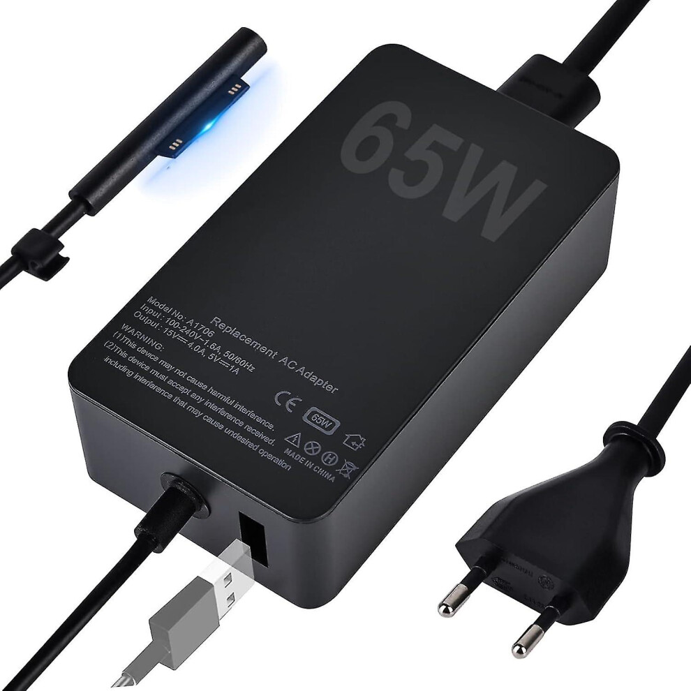 Surface Pro Charger, 65W 15V 4A Microsoft Surface Charger For Surface Laptop 4/3/2/1, Surface Book1/2, Surface Pro 3/4/5/6/7/8/9/X, Surface Go With Us 8795863445298