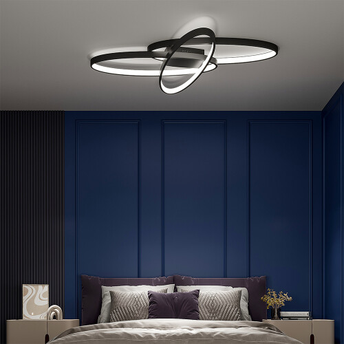 Living And Home Black Minimalistic Oval LED Semi Flush Ceiling Light 1