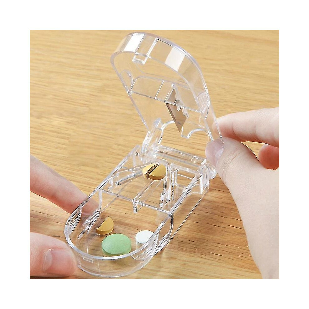 (Clear) Medicine Pill Cutter Portable Drug Box Medicine Splitter Divide Small Medicine Box Health Care Pills Case Medicine Storage Box
