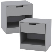 (Grey, 2) Drawer Bedside Table Nightstand Shelf Cabinet Storage Unit Bedroom Furniture 1/2 Pcs