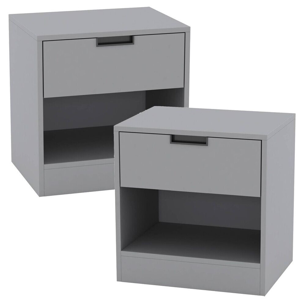(Grey, 2) Drawer Bedside Table Nightstand Shelf Cabinet Storage Unit Bedroom Furniture 1/2 Pcs