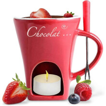 (red) Chocolate Fondue Mug Coffee Cup Chocolate Melting Mug with Fork Fondue Pot Warmer Mug Candy Hot Pot for Candy Cheese Cooking Dessert