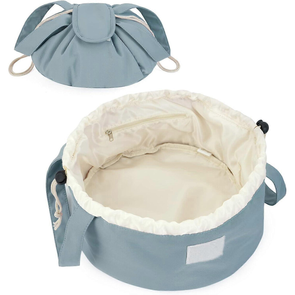 Blue (Blue) Large Barrel Drawstring Makeup Bag Travel Cosmetic Bag For Women Toiletry Organizer