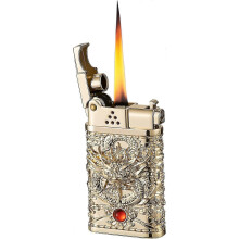 (Gold 1) Cool Lighter, Windproof Carving Dragon Retro Lighter, Reusable Kerosene Grinding Wheel Lighter For Collection, Decoration, Gifts, Gifts (Excluding Fue