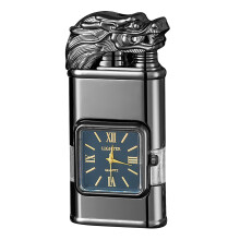 (Black Dragon) Personalized Embossed Lighter with Watch Multi-Use Vintage Lighter for Men Male Youth