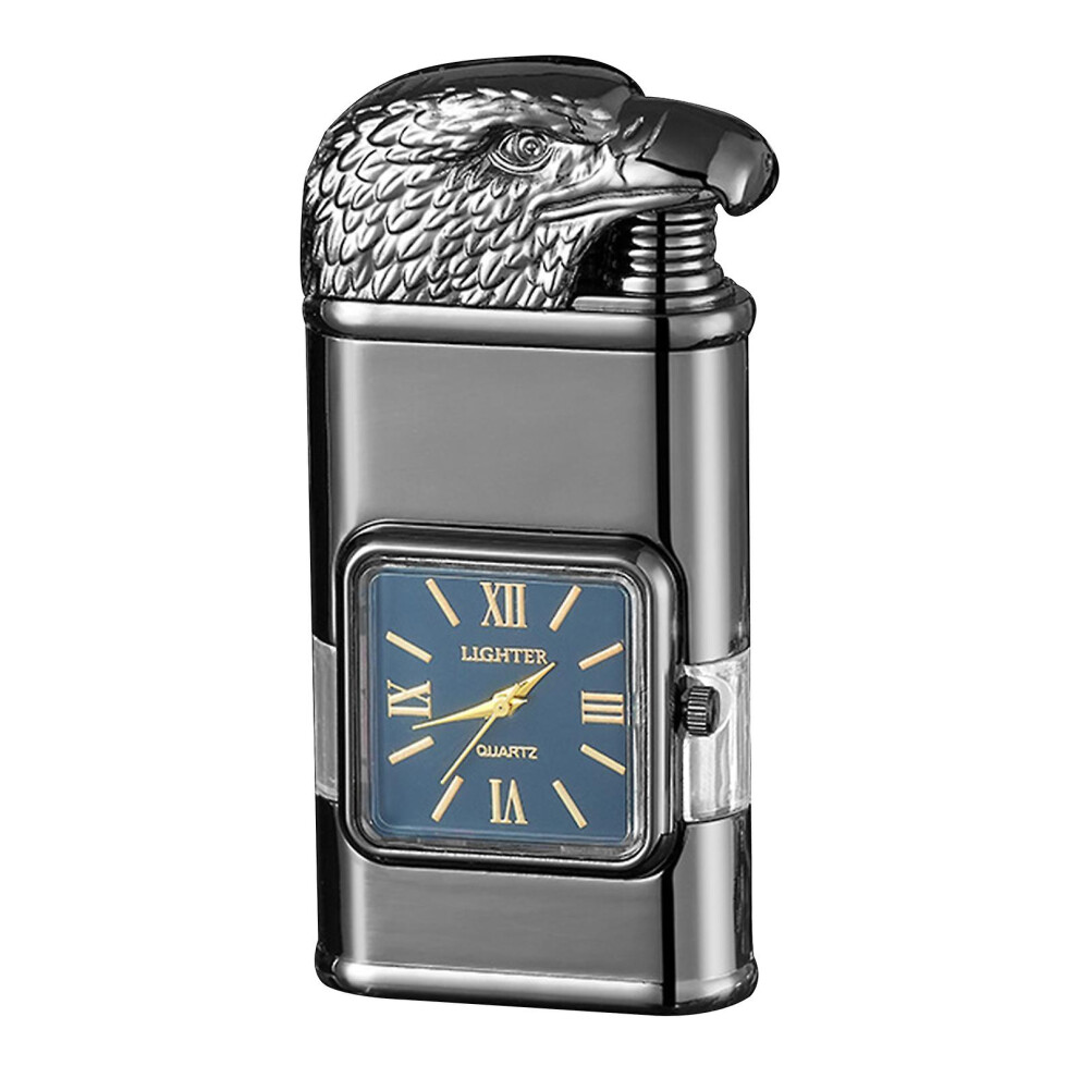 (Black Eagle) Personalized Embossed Lighter with Watch Multi-Use Vintage Lighter for Men Male Youth