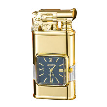 (Golden Gun) Personalized Embossed Lighter with Watch Multi-Use Vintage Lighter for Men Male Youth