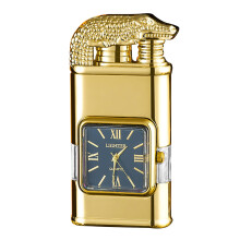 (Golden Crocodile) Personalized Embossed Lighter with Watch Multi-Use Vintage Lighter for Men Male Youth