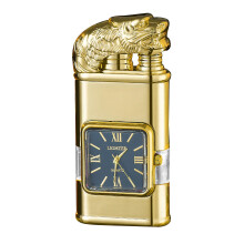(Golden Tiger) Personalized Embossed Lighter with Watch Multi-Use Vintage Lighter for Men Male Youth