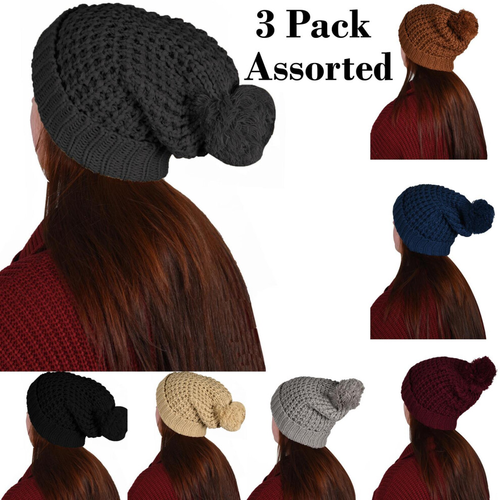 (TF_W_Beanie-Hat_Assorted_3PK) Womens French Beret New Warm Wool Winter Beanie