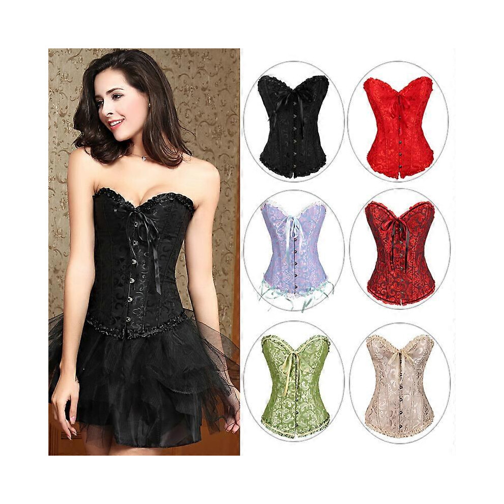 Femme Satin Lace Sexy Bustier Corset Basque Lace Up Lingerie G-string Set S-6XL