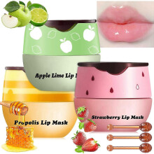 3pcs Bee Balm Lip Balm Honey Pot, Honey Strawberry Apple Lip Mask Overnight, Moisturizing Lip Sleeping Mask, Hydrate Repair Prevent Dry Cracked Lip