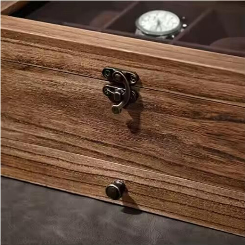 DWD® Watch Box Organiser with 12 Slots, 2-Tier Rustic Walnut Case 2
