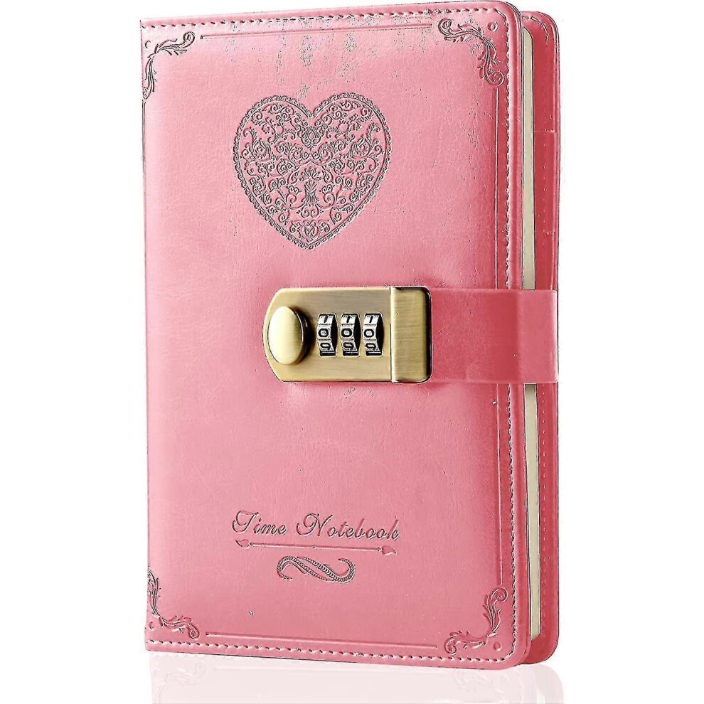 (A5, pink) Diary With Lock For Girls - Leather Password Locking Journal Cute Secret Diaries Notebook With Combination Lock For Women Adults B6