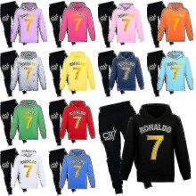 (140CM 9-10Y, Grey) Kids Boys Ronaldo 7 Print Casual Hoodie Tracksuit Set Hoody Top Pants Suit 2-14y