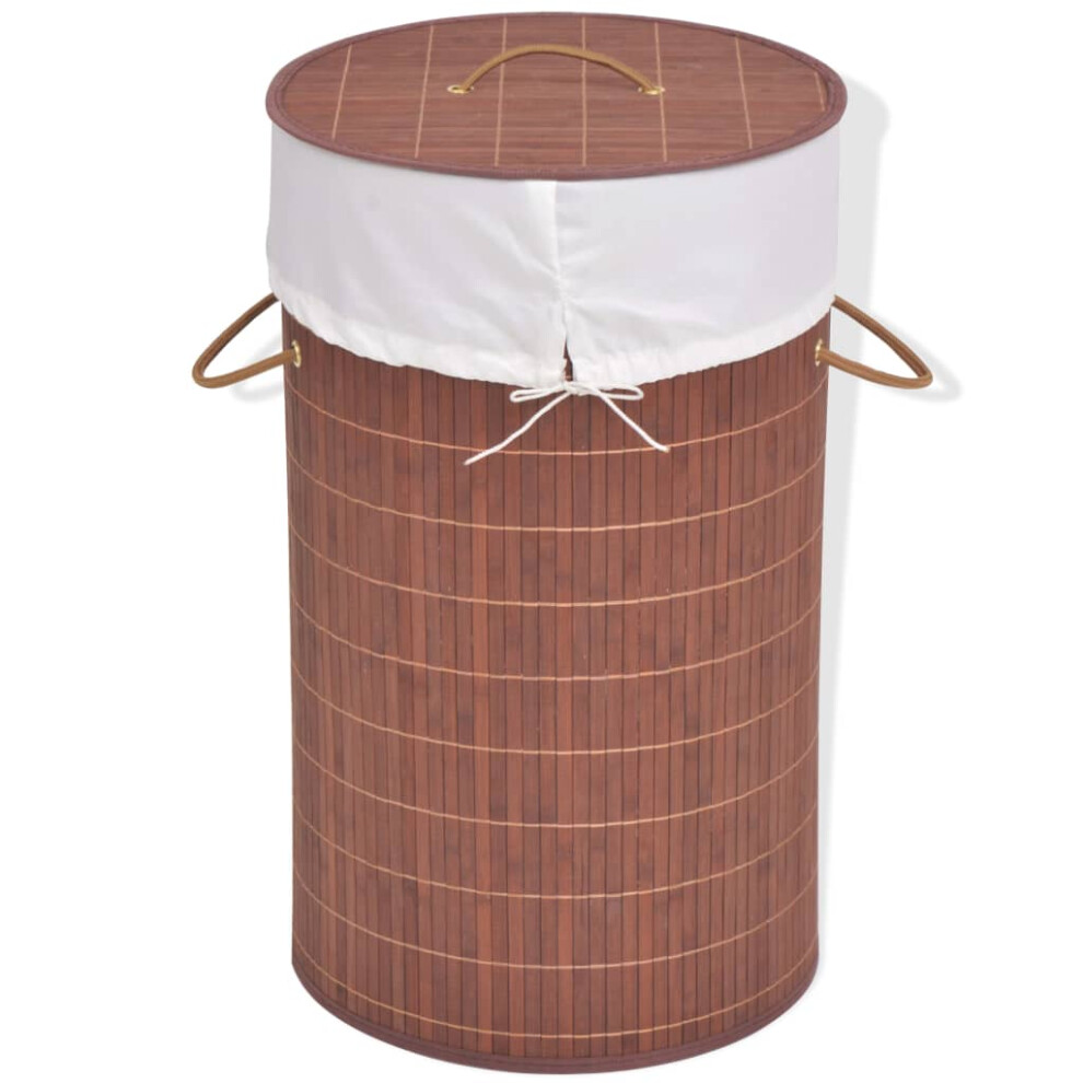 (brown) Laundry Hamper Basket Bamboo Washing Clothes Bin Storage 3 Shapes Natural/Brown