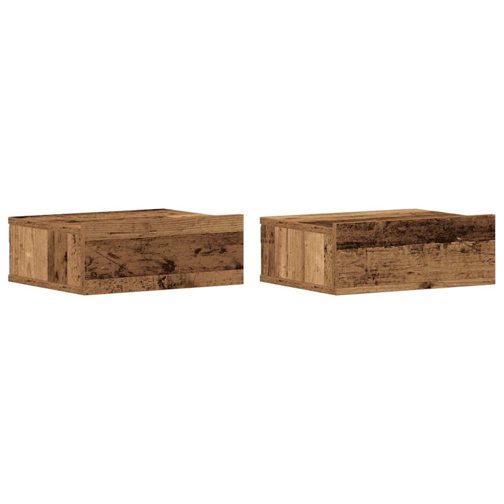 Vidaxl (Old Wood, 2 Pcs) Floating Nightstand Wall Bedside Cabinet Hanging Shelf Engineered Wood