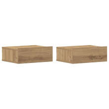 (artisan oak, 2 pcs) vidaXL Floating Nightstand Wall Bedside Cabinet Hanging Shelf Engineered Wood