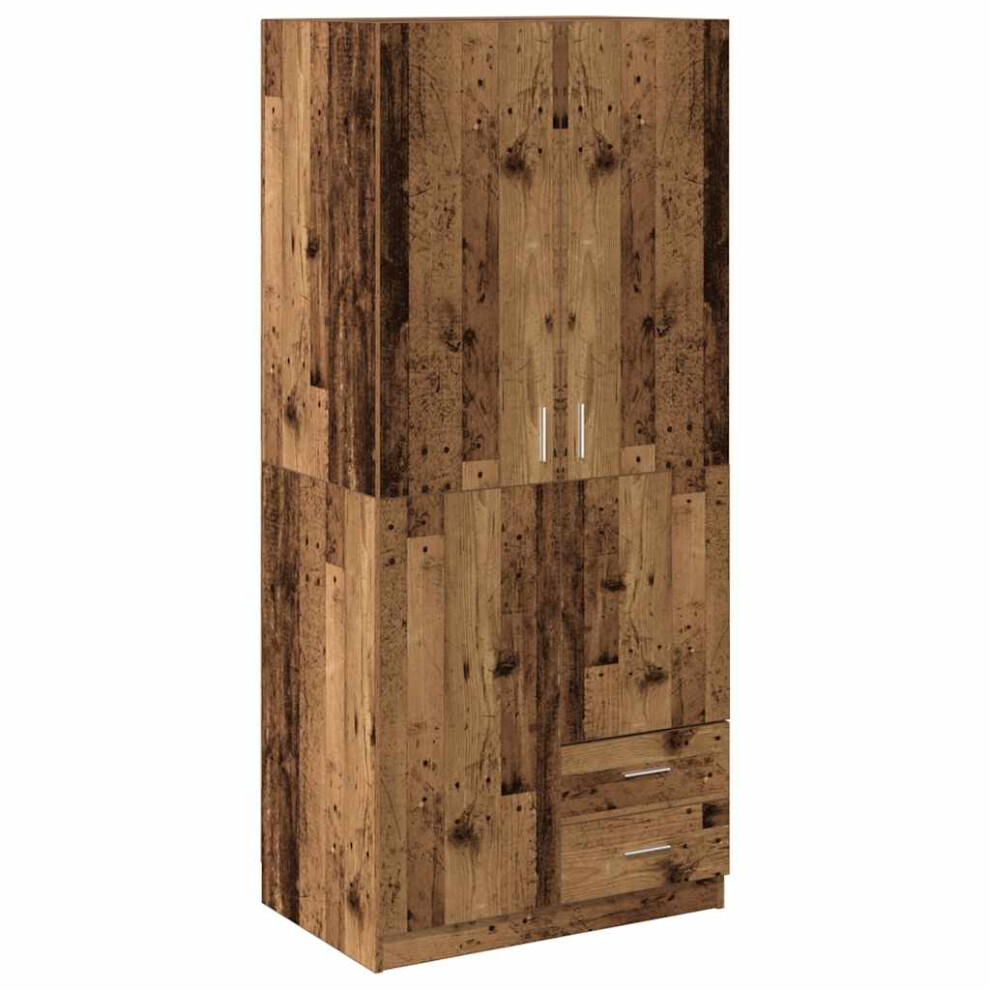 (old wood) vidaXL Wardrobe with 2 Drawers Clothing Cabinet Clothes Rack Engineered Wood