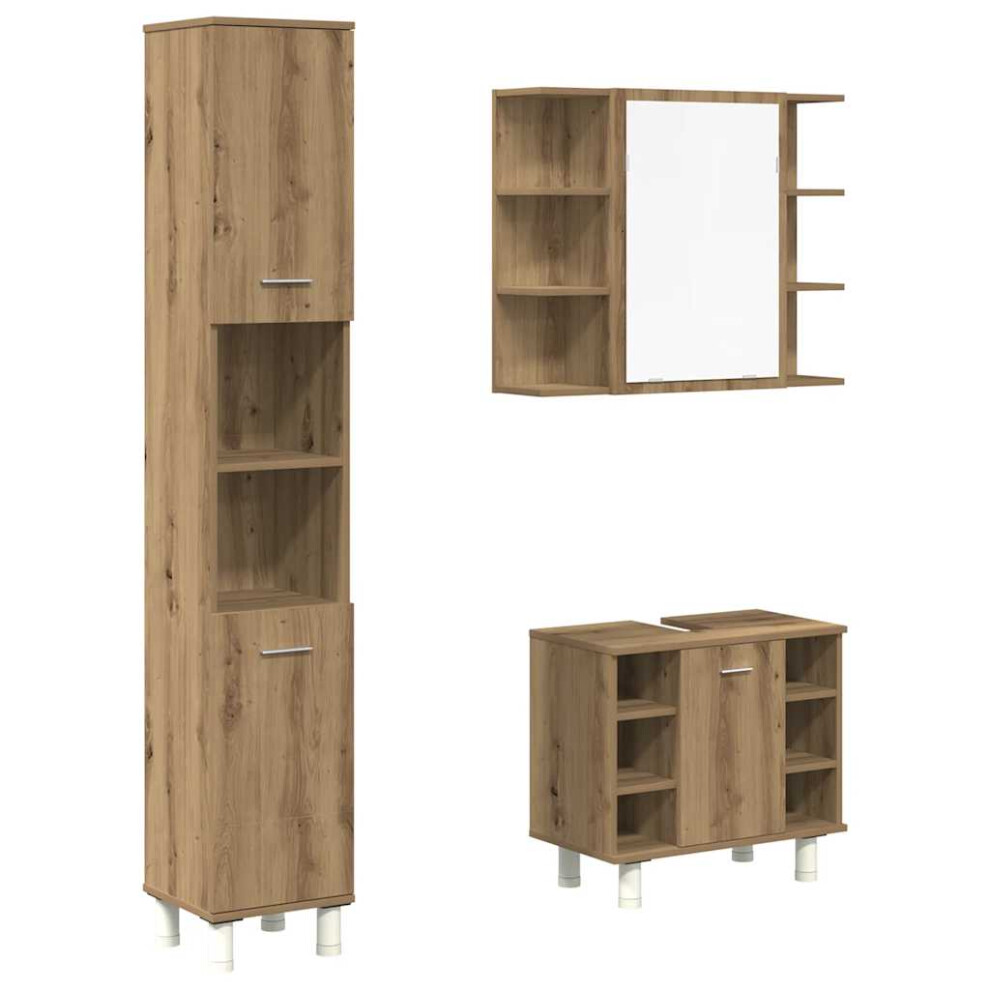 Vidaxl (Artisan Oak) Bathroom Furniture Set Vanity Unit Sink Unit 3 Piece Engineered Wood