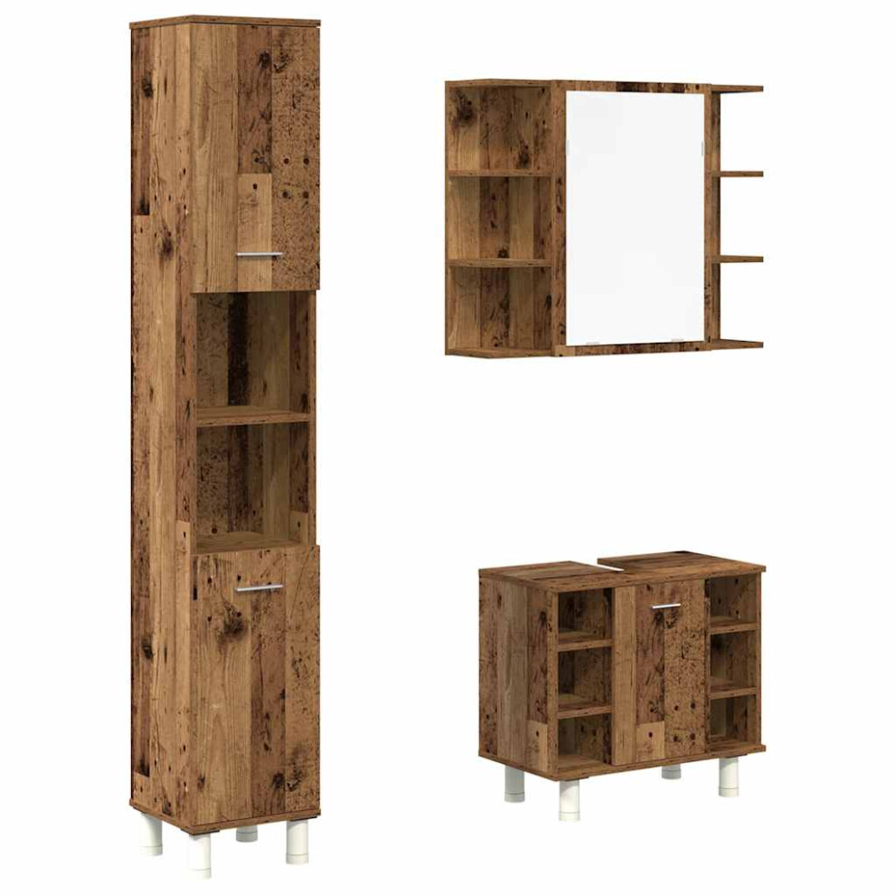 (old wood) vidaXL Bathroom Furniture Set Vanity Unit Sink Unit 3 Piece Engineered Wood