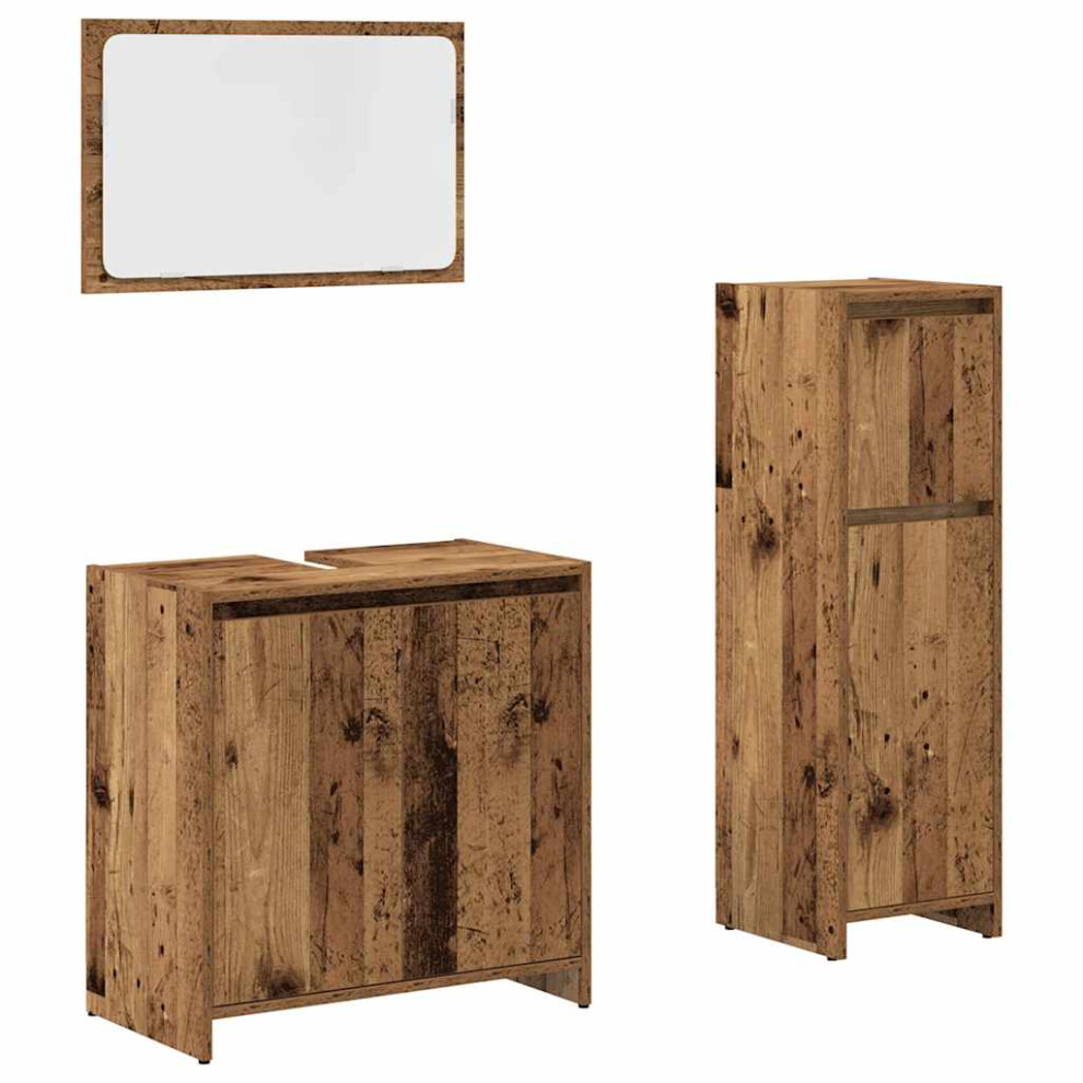 Vidaxl (Old Wood) Bathroom Furniture Set 3 Piece Engineered Wood Organiser Multi Colours
