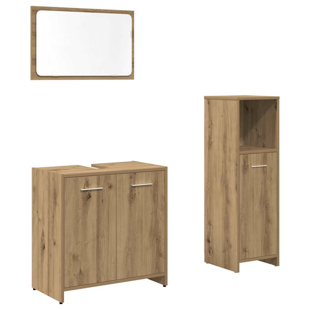 Vidaxl (Artisan Oak) Bathroom Furniture Set 3 Piece Engineered Wood Storage Multi Colours