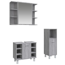 vidaXL 3-tlg. Badmöbel-Set Grau Sonoma Holzwerkstoff