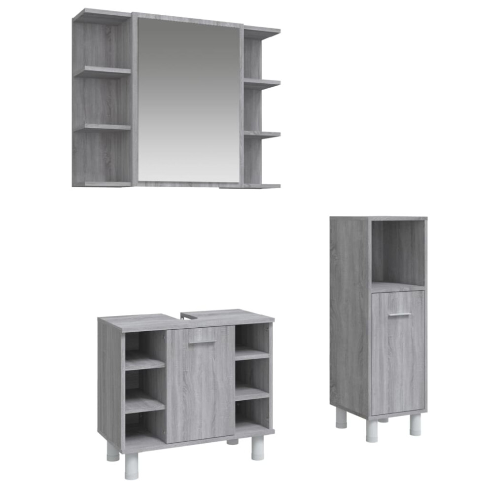 (grey sonoma, 3 piece) vidaXL Bathroom Furniture Set Vanity Unit Sink Unit 3 Piece Engineered Wood