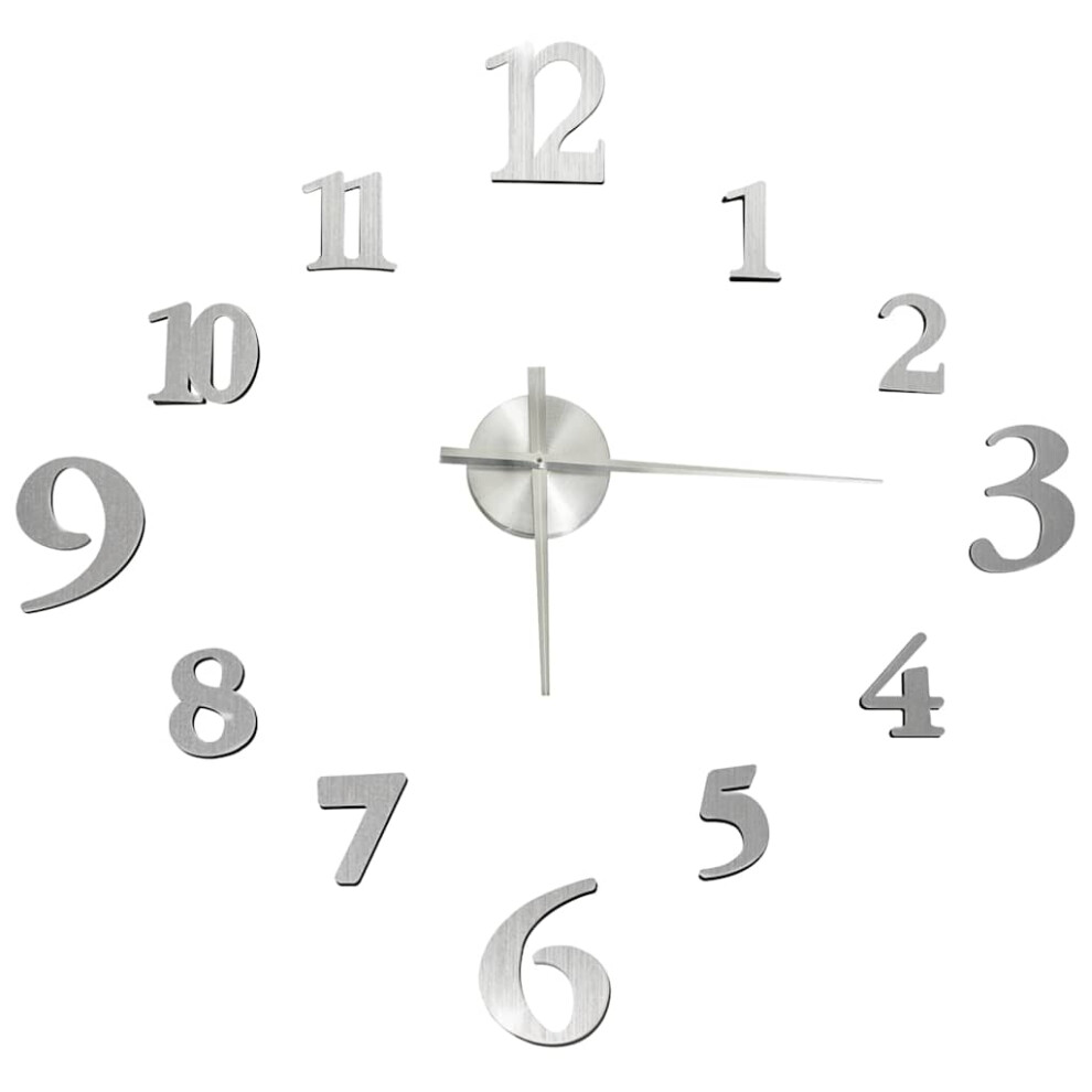 Vidaxl (Silver) 3D Wall Clock Modern Design Xxl Analog Clock Living Room Multi Colours